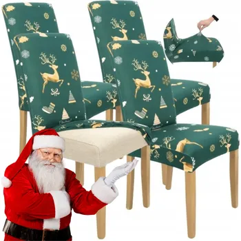 Potah na židli 4 KS VÁNOČNÍ POTAH NA ŽIDLI SVÁTEČNÍ DEKORACE ELASTICKÉ POTAHY