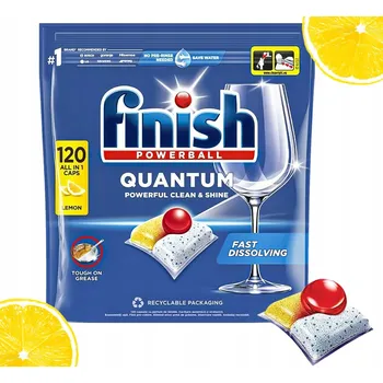 Přípravek do myčky Kapsle do myčky Finish Quantum All In One Lemon ČISTOTA & LESK 120 ks
