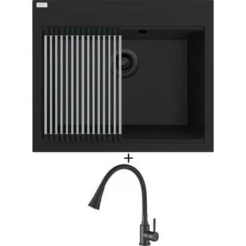 Granitový dřez Granitový dřez SET Laveo TAU SBT B106 černá edice + rolovací odkapávač + Laveo BCK 762K černá matná