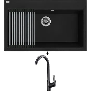 Granitový dřez Granitový dřez SET Laveo TAU SBT B108 černá matná + Rolovací odkapávač + Deante NEO BORO BMO N62M černá matná