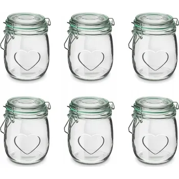 Sklenice SKLENĚNÁ ZAVAŘOVACÍ SKLENICE na zavařeniny, potraviny, weck sklenice s klipem, na džemy, okurky, šťávu, 6 kusů, 1 L