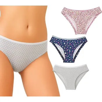 Korzet Jadea - barevné kalhotky bavlněné Cecilia - 3ks - 3ks Puntíky a Květy: světle šedá-růžová, tmavě modrá/S