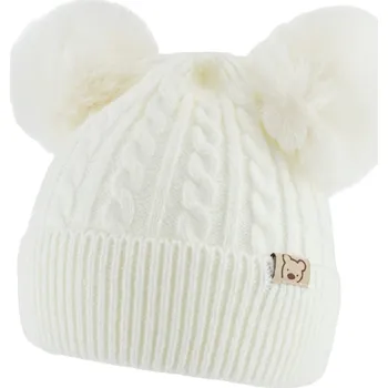 Kojenecká čepice Pletená zimní čepice Bambulka - ekru, vel. 48-54 cm