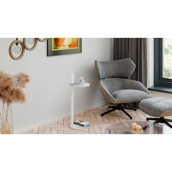 Toaletní stolek Pomocný stolek Claro kulatý průměr 30 cm - různé barvy na výběr - Světlý Beton, Matná Bílá