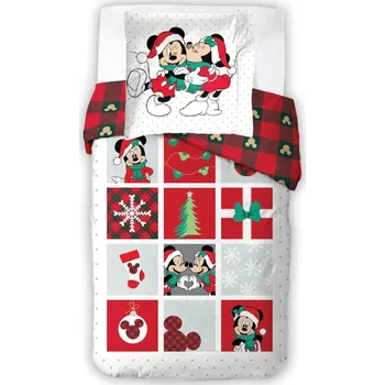 Povlečení Vánoční povlečení Minnie a Mickey Šťastné a Veselé 140 x 200, 70 x 90 cm zipový uzávěr