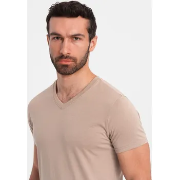 Pánské tričko Pánské klasické bavlněné tričko s výstřihem do V BASIC - popel V21 OM-TSBS-0145 - S