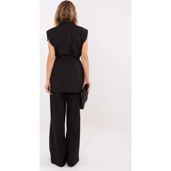 Černý pruhovaný komplet s vestou RUE PARIS černá 3468680