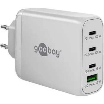 goobay Napájecí rychlonabíječka USB-C™ PD GaN (100 W) bílá 3x porty USB-C™ (Power Delivery) a 1x port USB-A