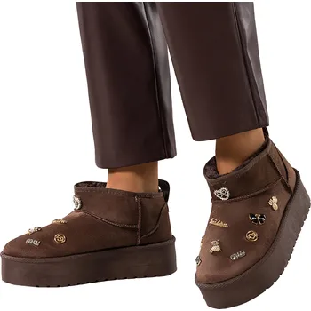 Dámská zimní obuv Dámské sněhule Mukluky Hnědé Nazouvací Nízké Pohodlné S ozdobami vel. 37