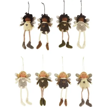 Vánoční ozdoba Set látkových andělů na pověšení krémová, šedá