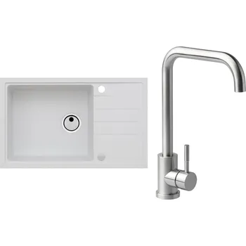 Set Alveus (dřez Intermezzo 130 White 11 + baterie Angle Kartáčovaná ocel) SETA20031