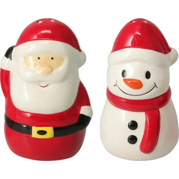 Vánoční dekorace Vánoční keramická slánka a pepřenka Santa a Sněhulák, červená