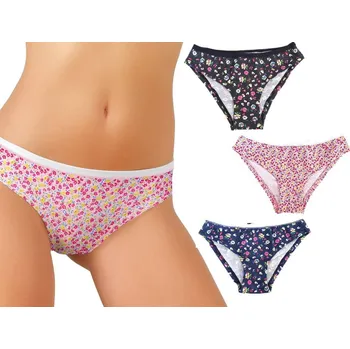 Korzet Jadea - barevné kalhotky bavlněné Cecilia - 3ks - 3ks Květy: růžová-tmavě modrá-černá/L