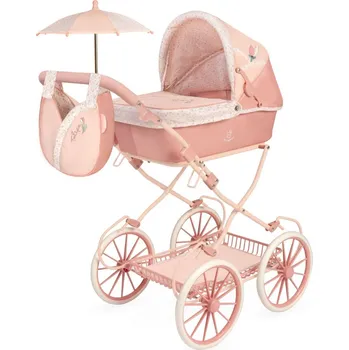 DeCuevas Reborn hluboký čtyřkolový retro kočárek pro panenky se slunečníkem, 81074