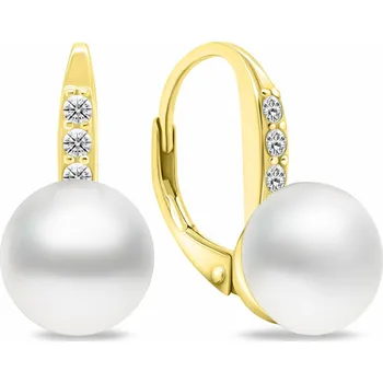 Náušnice Brilio Silver Půvabné pozlacené náušnice s perlou a zirkony EA723Y + 2 měsíce na vrácení zboží