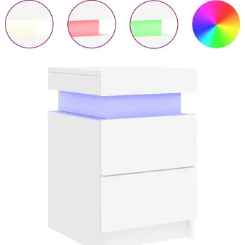 Noční stolek Moderní Noční Stolek s RGB LED, Bílý, 35x39x55 cm