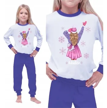 Dívčí pyžamo Dívčí bavlněné pyžamo s dlouhým rukávem, teplé zimní, barevné, velikost 128