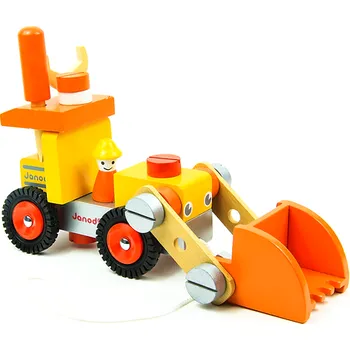 Dřevěná hračka galerie hraček Dřevěný buldozer barevný