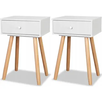 Noční stolek Retro noční stolky z borovicového dřeva a MDF, bílo-hnědé, 40x30x61 cm
