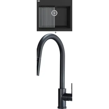 Granitový dřez Granitový dřez SET Laveo TAU SBT 710B černá matná + rolovací odkapávač + Deante LIMA N72M černá matná