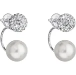 Stříbrné náušnice dvojité s krystaly Preciosa bílé kulaté 31178.1
