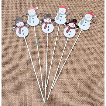 Zápich sněhulák dřevěný (6 ks) - barevný (mix)