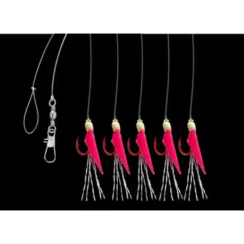Rybářský háček Aquantic návazec Real Skin Leader Rig 5 háčků velikost 12 délka 150cm pink