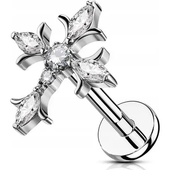 Přívěsek Labret gotický křížek s krystalky 1,2/6 stříbrný