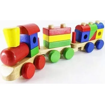 Vláček a vláčkodráha galerie hraček Dřevěný stahovací vlak