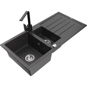 MEXEN - Andres granitový dřez s odkapávačem včetně baterie Rita, černá nakrapiany 6515-76-670300-70