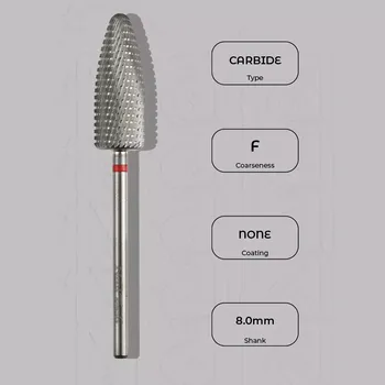 Bruska na nehty Karbidová fréza plamínek na pedikúru Ø8.0 mm - jemná zrnitost