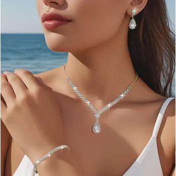 Souprava šperků B-TOP Postříbřená 3dílná souprava s krystaly a motivem kapky