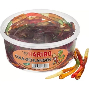 Bonbon HARIBO želé COLA SCHLANGEN - HADI 1.05 kg - dóza 150 ks - VÝPRODEJ !!! DMT: 3/2024 - poslední 1 balení (želé haribo / Haribo kisscola / fizzy cola / original HARIBO / Haribo Cola Bottles / Cola Flasche / cola lahvičky)
