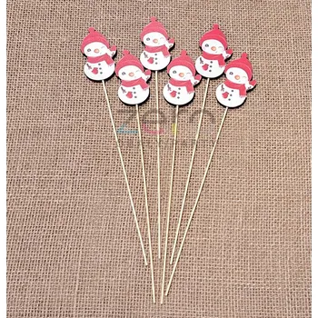 Zápich sněhulák dřevěný (6 ks) - barevný