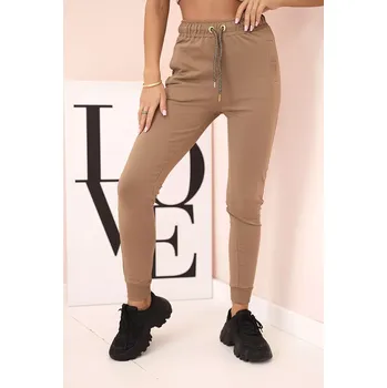 Dámské béžové tepláky s kapsami a řetízkem Kesi černá | hnědá 3470998