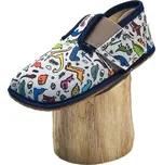 Barefoot bačkory Pegres BF01 modré a dinosaurem | Botonožka.cz Velikost: 21