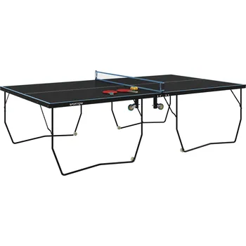 Stolní tenis SPORTNOW venkovní stůl na stolní tenis, skládací stůl na stolní tenis se síťkou, kolečky, 2 pálkami na stolní tenis a 3 míčky, ocel, černý, 274 x 152,5 x 76 cm | Aosom