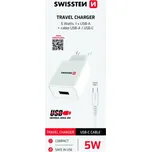 Nabíječka Swissten Smart IC 1x USB 1A + kabel USB/Typ-C 1,2m - bílá