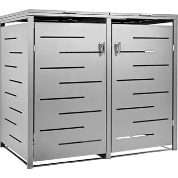 Přístřešek na popelnici Stříbrný úložný box na 2 popelnice před dům / firmu / hotel, 132x116x80 cm