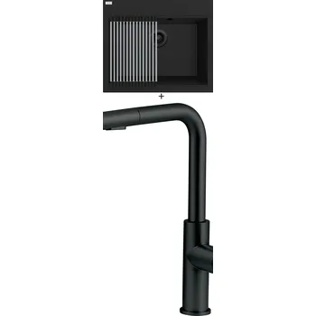 Granitový dřez Granitový dřez SET Laveo TAU SBT B106 černá edice + rolovací odkapávač + Deante MOMI BKM N73M černá matná