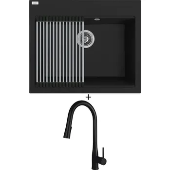 Granitový dřez Granitový dřez SET Laveo TAU SBT B106 černá matná + rolovací odkapávač + Deante LUKRECJA N72M černá matná