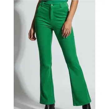 Dámské kalhoty Sinsay - Sametové kalhoty s rozšířenými nohavicemi typu zvon - zelená - 3084B-76X - 3084B-76X-XS