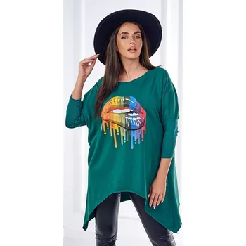 Kesi Oversize halenka s potiskem duhových rtů tmavě zelená Kesi zelená | vícebarevná 3466943