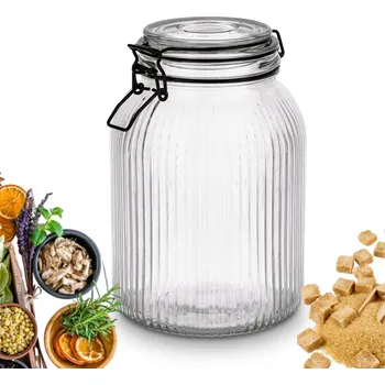 Zavařovací sklenice Skleněná zavařovací sklenice s klipem a černým těsněním DEKORATIVNÍ do kuchyně, spíže 1,9 L