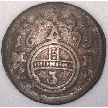 Stříbrná mince 1695 Leopold I. Grešle trojník Opole, Kod 4045 (Leopold I. Grešle trojník Opole rok 1695)