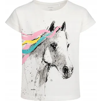 Dívčí tričko Dívčí tričko bílé bavlna 110 tričko pro dívky s koněm Endo