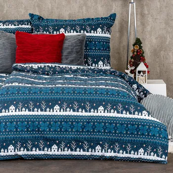 Povlečení 4Home Bavlněné povlečení Winter village, 160 x 200 cm, 70 x 80 cm, modrá