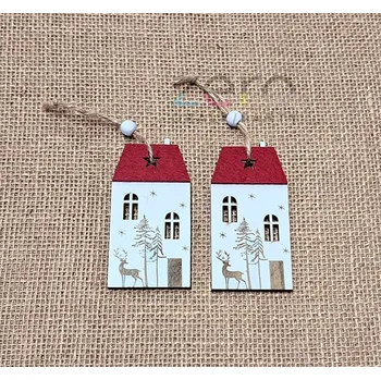 Domeček zimní dřevěný závěsný 9,5 cm (2 ks) - barevný