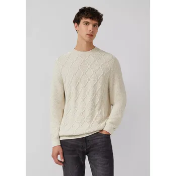 Pánský svetr s.Oliver pánský pletený bavlněný svetr krémový melange Velikost: XXL