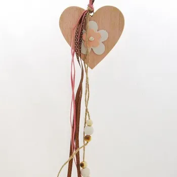 Dřevěné dekorační srdce s mašlemi růžová 35x9,5x1